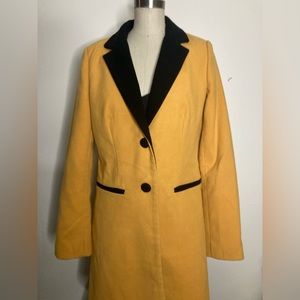 Canary yellow longline blazer with contrast collar and trim